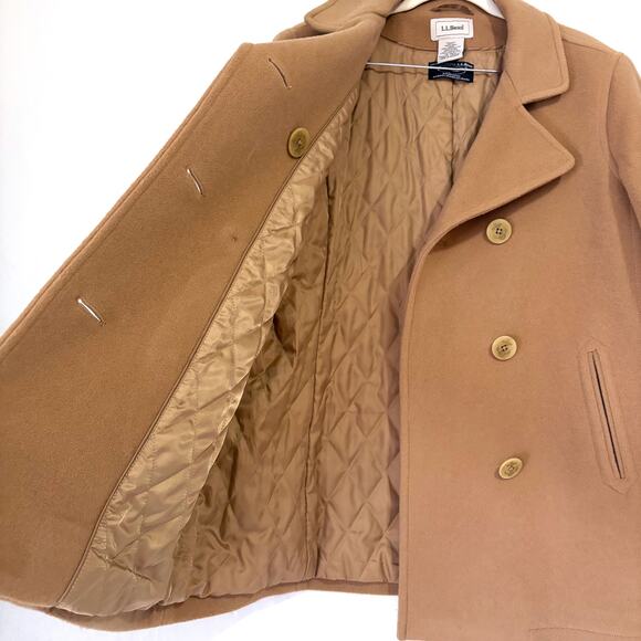 L.L.BEAN Classic 100% Wool Premium Italy Fabric Peacoat Coat in Camel Size 14 - Picture 8 of 16